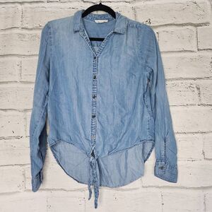 Beachlunchlounge Collection Women's Blue Chambray Front Tie Button-Up Shirt Medi